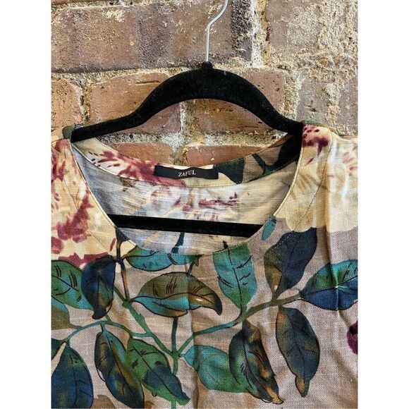 ZAFUL Women’s Size 7 Medium Floral Linen Tunic with Adjustable Button Sleeves an - Picture 2 of 8